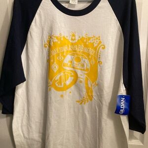 Men’s Gildan 3/4 Long Sleeve Raglan Tee - White and Navy with Yellow Graphic